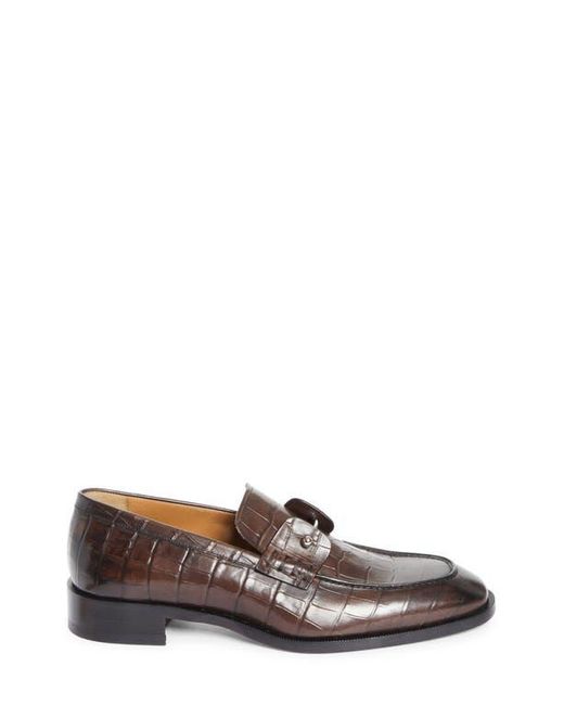 Christian Louboutin Brown Chambelimoc Croc Embossed Loafer for men