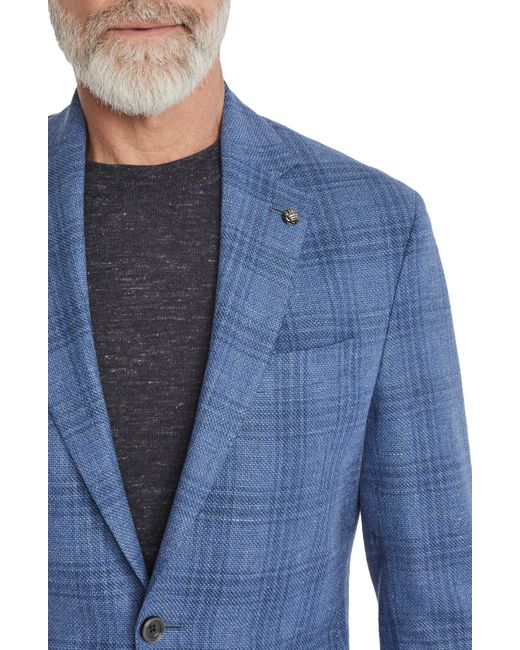 Jack Victor Blue Hampton Plaid Stretch Wool & Linen Blend Sport Coat for men
