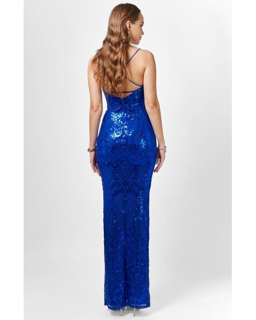 Bariano Sera Strappy Back Sequin Gown in Blue | Lyst Bariano Sera Strappy Back Sequin Gown in Blue | Lyst