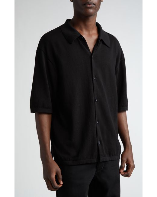 Lemaire Black Short Sleeve Cotton Knit Button-up Shirt for men