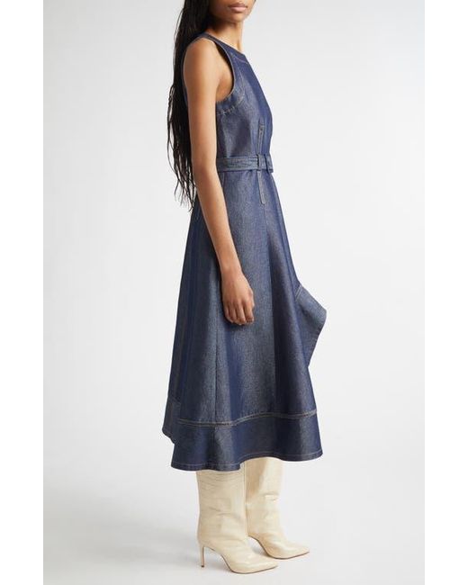 Cinq À Sept Blue Zelda Sleeveless Belted Cotton Blend Denim Dress