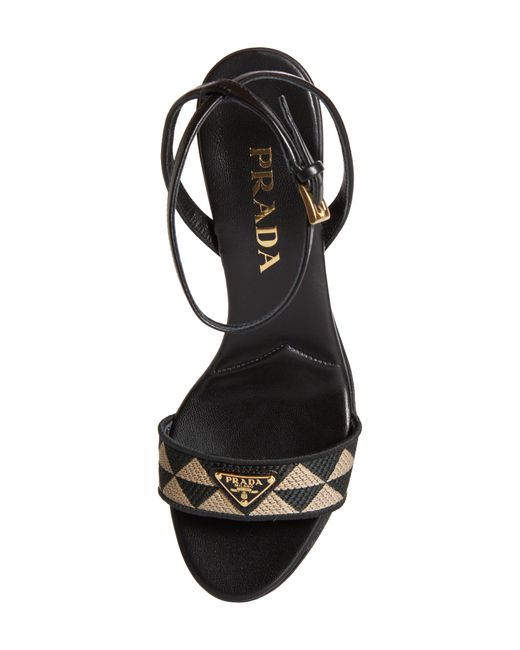 Prada Black Triangle Jacquard Slide Sandal