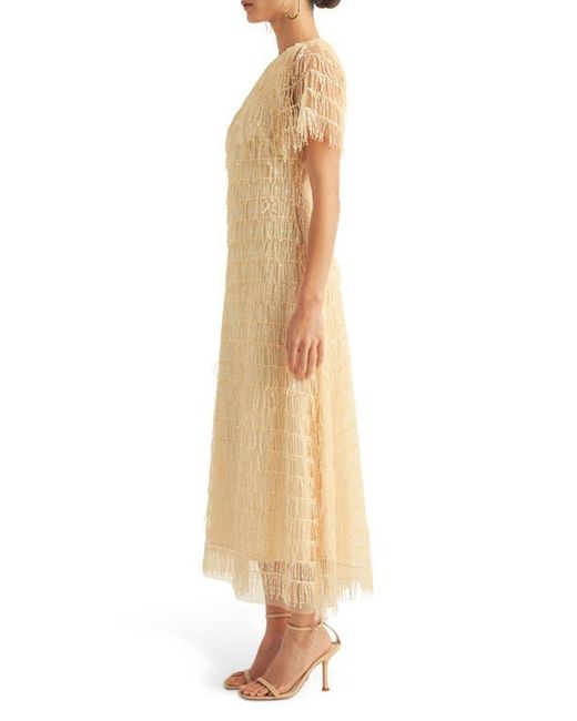 Arose Studio Treazure Sequin Fringe Cocktail Midi Dress in Natural | Lyst
