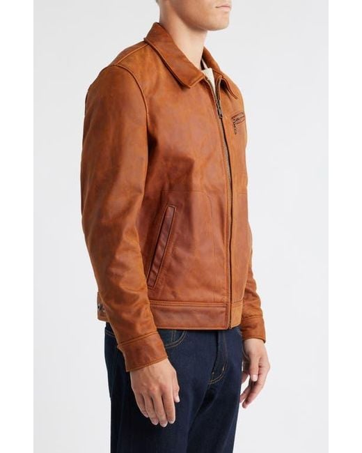 Schott Nyc Brown Lightweight Vintage Oil Tanned Unlined Cowhide Leather Trucker Jacket for men