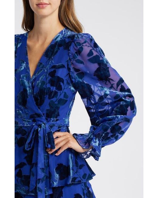 Hutch Long Sleeve Velvet Burnout Maxi Wrap Dress in Blue | Lyst Hutch Long Sleeve Velvet Burnout Maxi Wrap Dress in Blue | Lyst