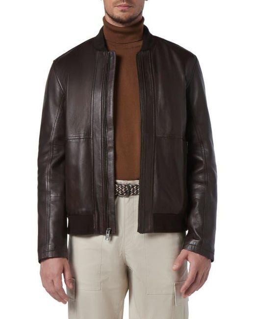 Andrew Marc Brown Macneil Leather Bomber Jacket for men