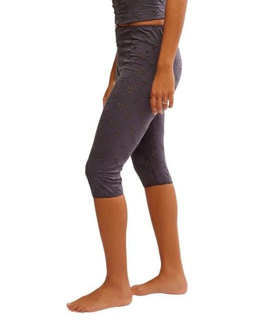 Free People Blue Full Bloom Eyelet Pajama Capri Pants
