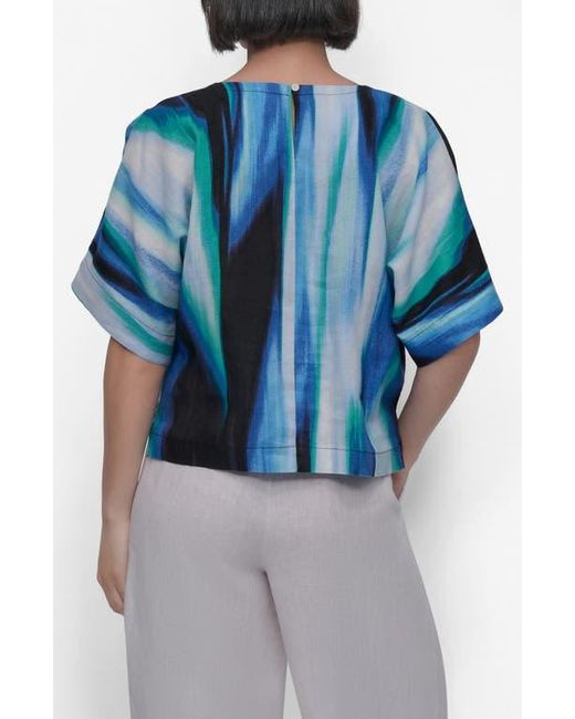DKNY Blue Abstract Print Linen Top