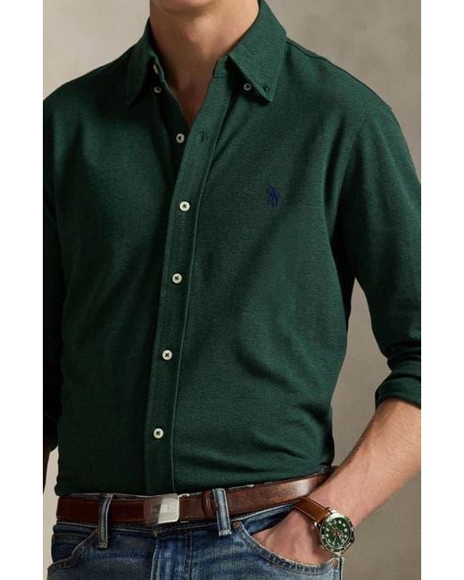 Polo Ralph Lauren Green Featherweight Stretch Cotton Piqué Button-Down Shirt for men