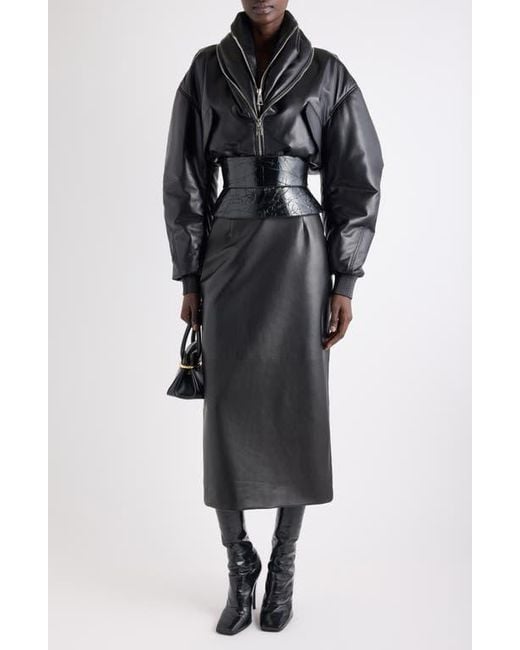 Givenchy Black Zip Shawl Collar Lambskin Leather Bomber Jacket