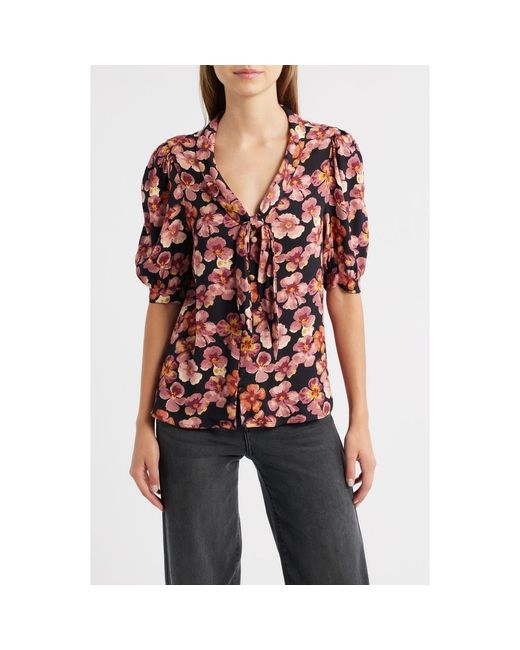 Reformation Multicolor Joelle Floral Tie Neck Button-Up Top