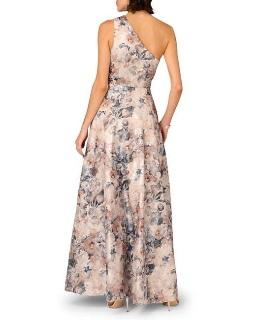 Aidan Mattox Natural Metallic Jacquard Ruffle One-Shoulder Ballgown