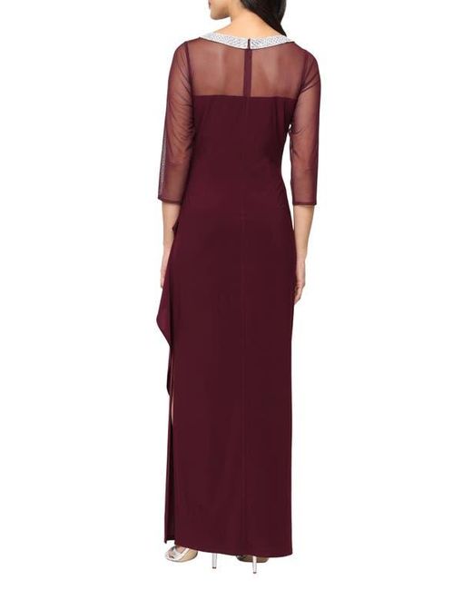 Alex Evenings Red Illusion Embellished Detail Jersey Gown