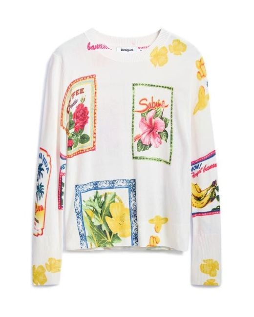 Desigual Blue Floral Crewneck Sweater