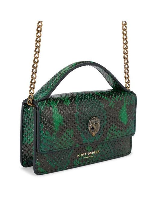 Kurt Geiger Green Extrasmall Bond Croc Embossed Leather Top Handle Bag