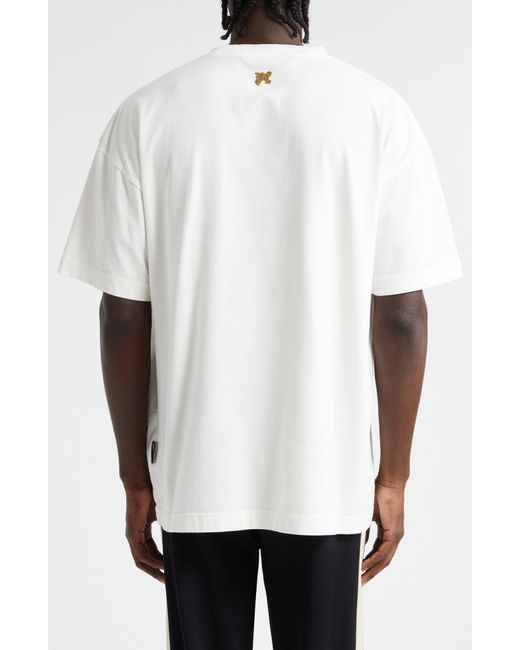 Palm Angels White Burning Monogram Cotton Graphic T-shirt for men