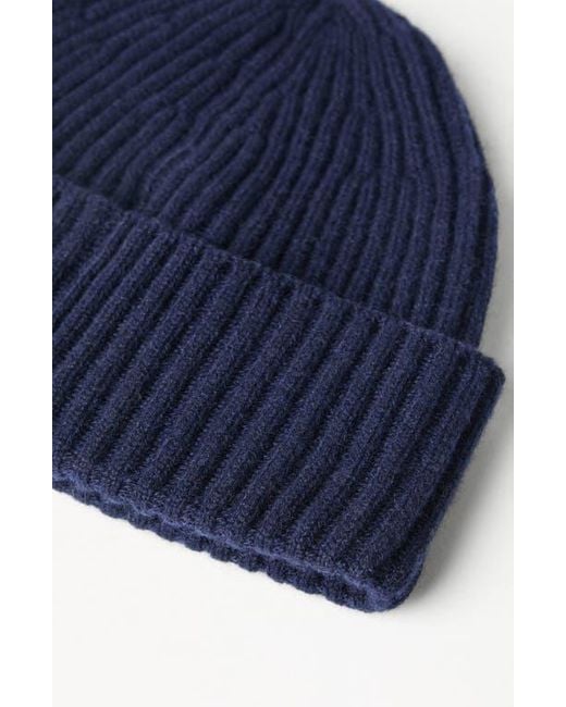 Brunello Cucinelli Blue Cashmere Rib Knit Beanie for men