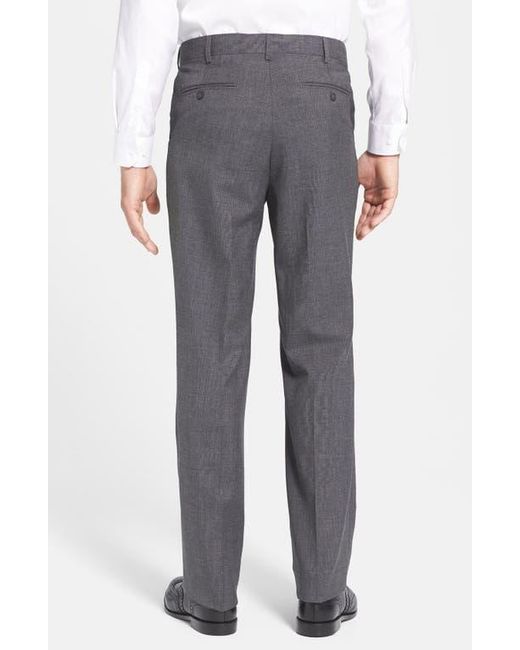 Berle Gray Self Sizer Waist Plain Weave Flat Front Washable Trousers for men