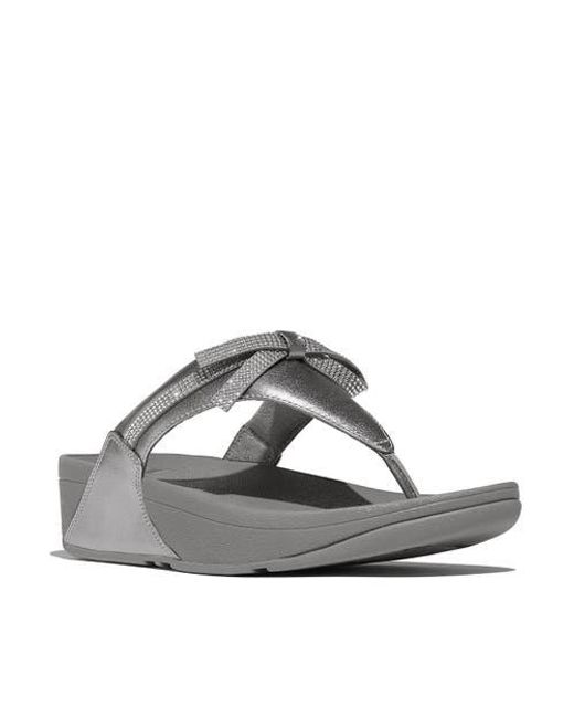 Fitflop Gray Lulu Glitz Bow Leather Toe Post Sandals