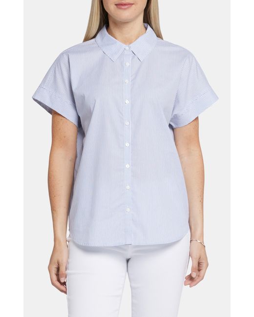 NYDJ White Maya Stripe Short Sleeve Button-up Shirt