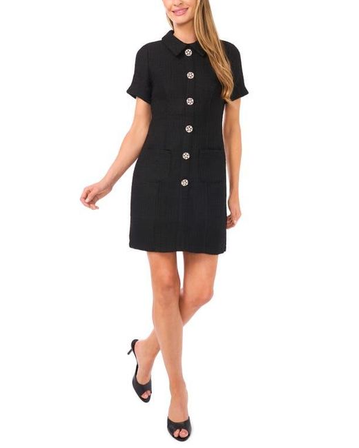 Cece Black Rhinestone Button Bouclé Minidress