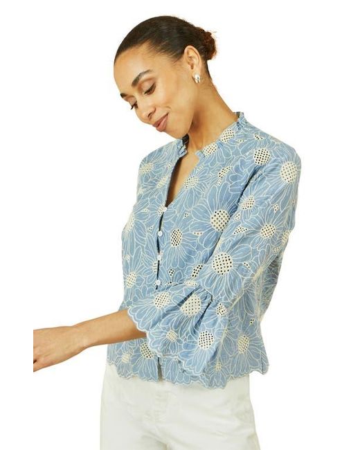 Yumi' Blue Daisy Broderie Shirt