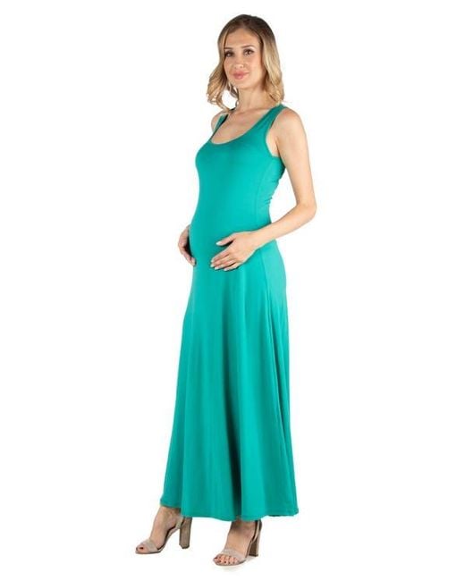 24seven Comfort Apparel Blue Maternity Slim Fit A-Line Sleeveless Maxi Dress
