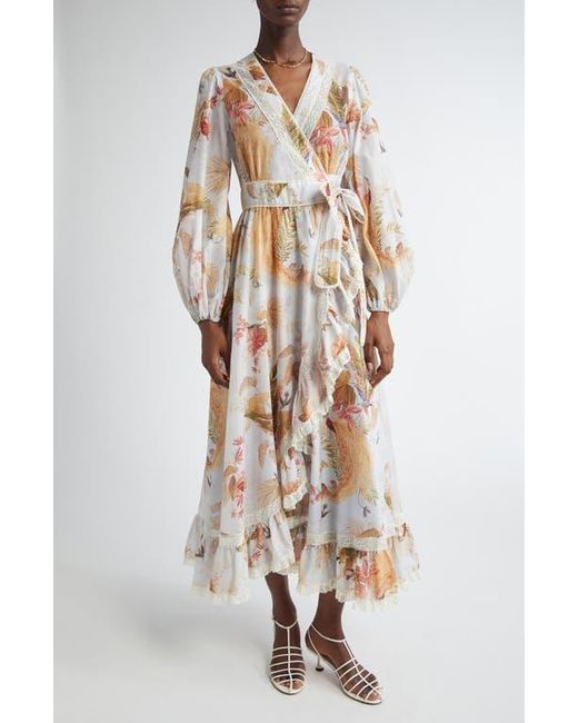Zimmermann White Ascension Frill Lace Trim Floral Long Sleeve Maxi Dress
