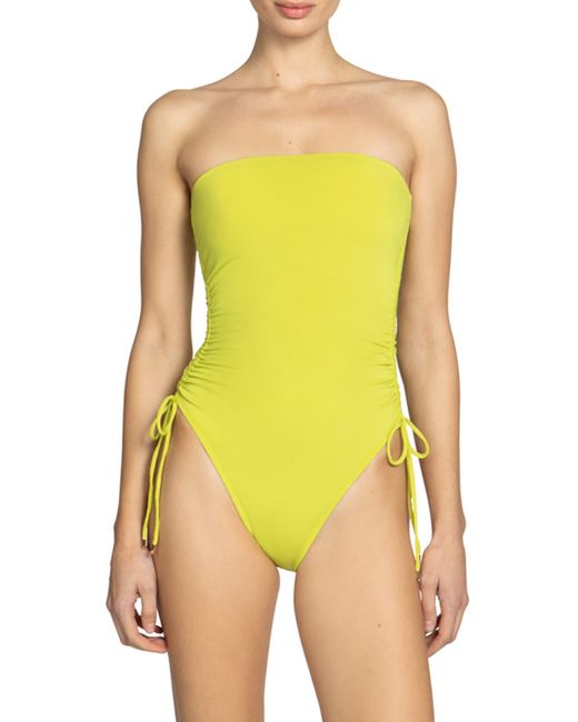 Robin Piccone Yellow Aubrey Strapless Cinched One-piece Swimsuit