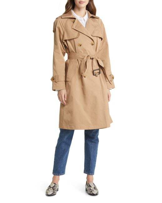BCBGMAXAZRIA Natural Gun Flap Double Breasted Belted Trench Coat