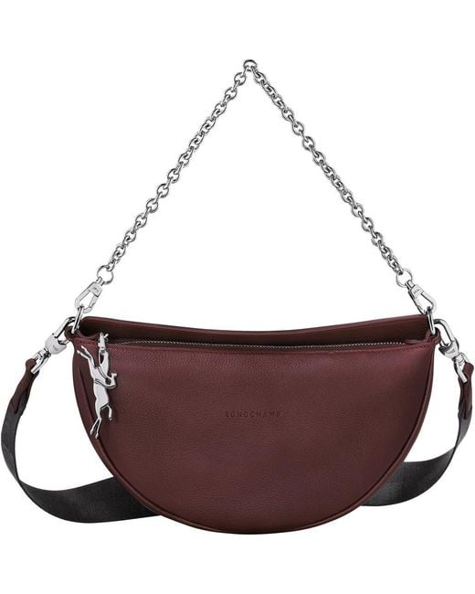 Longchamp Purple Smile Small Half Moon Leather Crossbody Bag