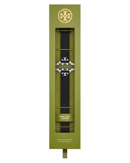 Tory Burch Black The 'T' Leather 14Mm Apple Watch Watchband