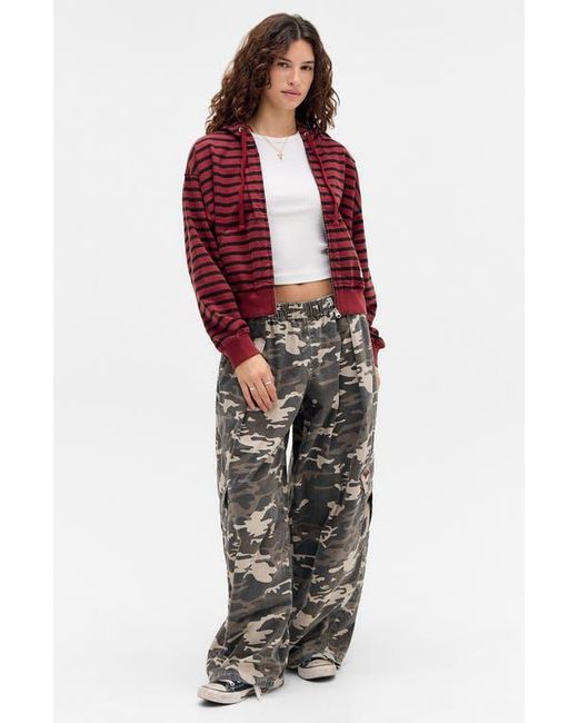 BDG Red Easy Stripe Crop Zip Hoodie