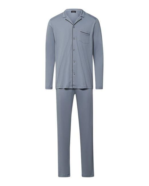 Hanro Blue Night And Day Button Front Cotton Pajama Set for men