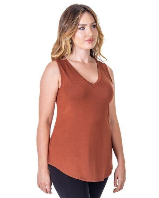 24seven Comfort Apparel Red Petites V-Neck Tunic Tank Top With Round Hemline