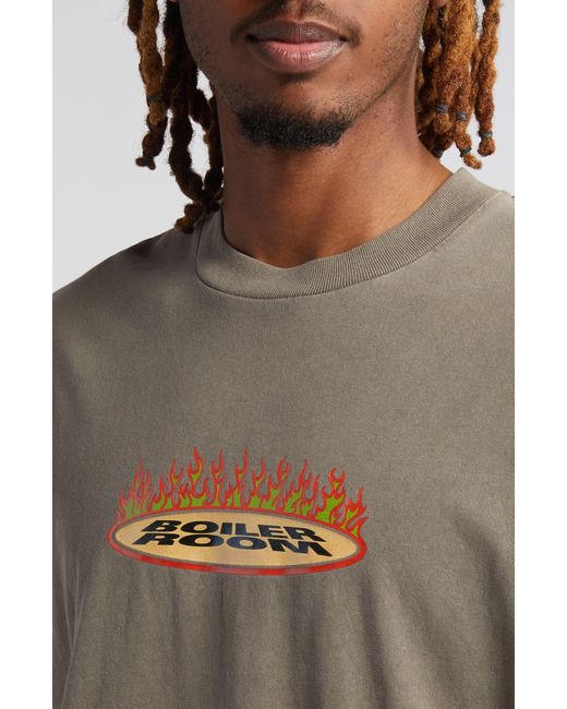 BOILER ROOM Gray Flames Cotton Graphic T-shirt for men
