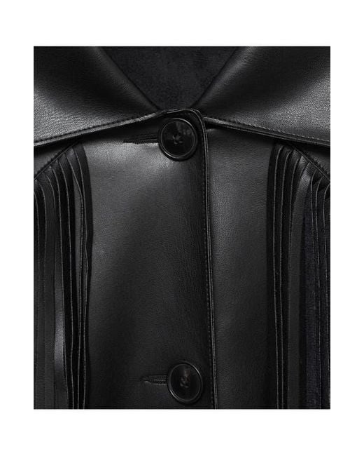Mango Black Fringe Trim Faux Leather Jacket