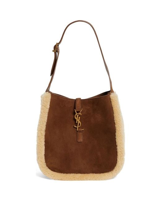 Saint Laurent Brown Small Le 5 À 7 Genuine Shearling Hobo Bag