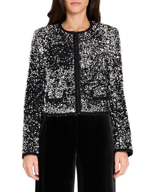 Tahari Black Corded Braid Trim Sequin Jacket