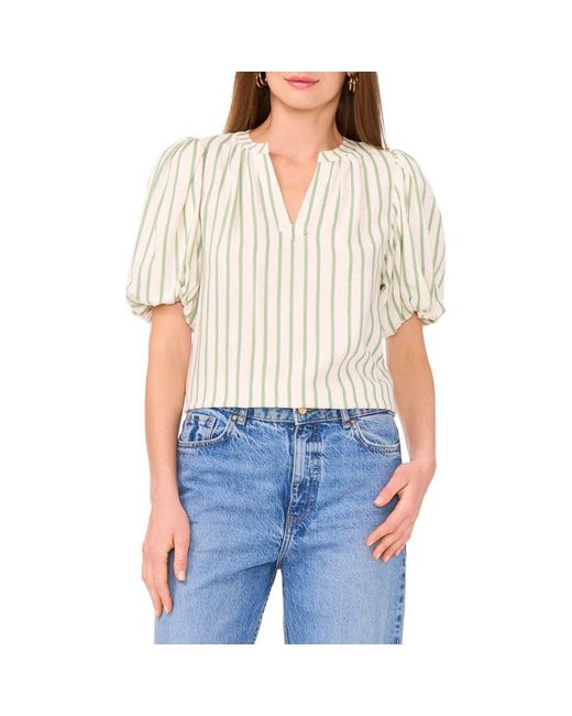 Vince Camuto White Stripe Puff Sleeve Top