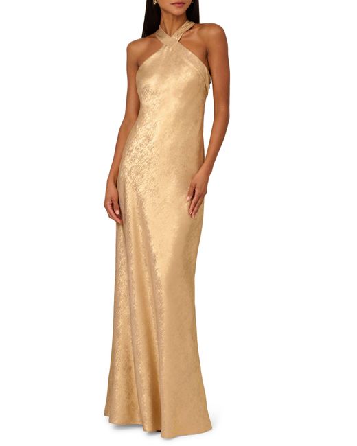 Adrianna Papell Metallic Foiled Trumpet Gown