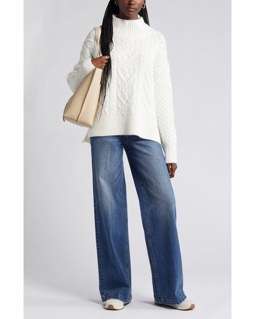 Nordstrom White Mock Neck Cable Knit Sweater