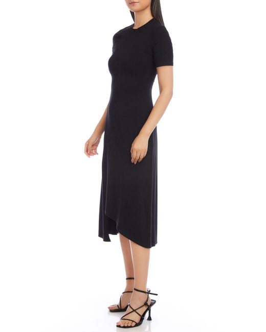 Karen Kane Black Asymmetric Slit Hem Midi Dress