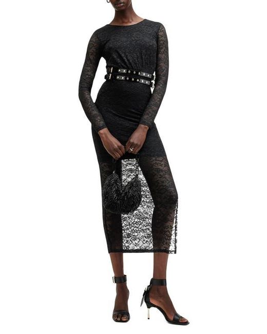AllSaints Black Edana Long Sleeve Lace Dress