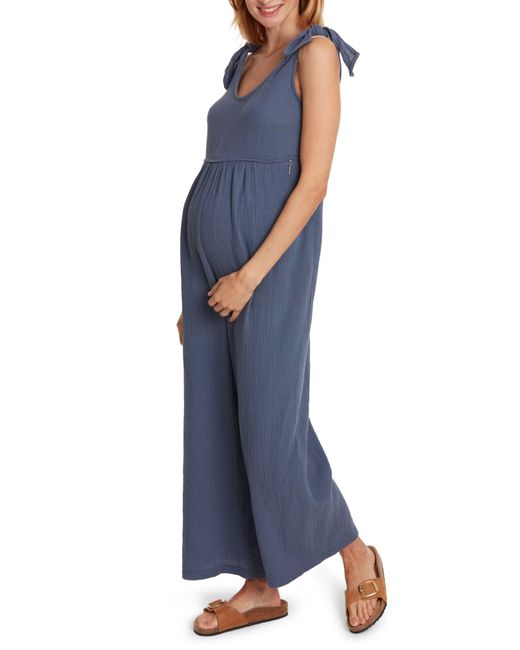 Cache Coeur Blue Canyon Organic Cotton Gauze Maternity/nursing Jumpsuit