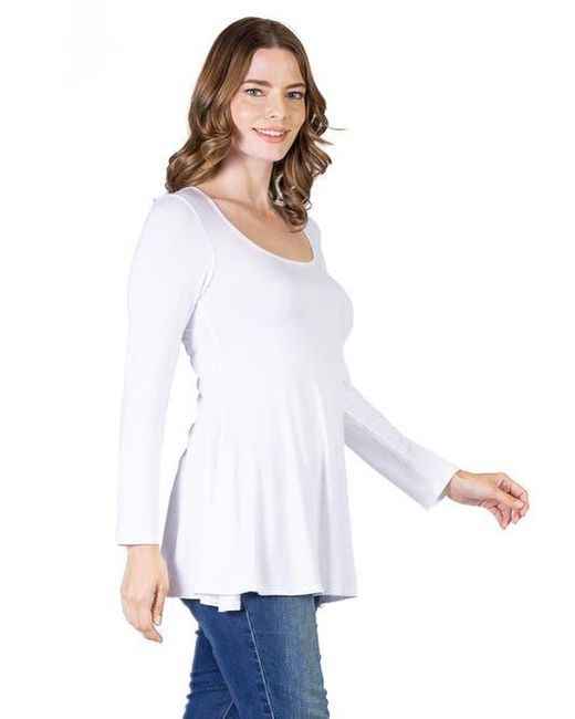24seven Comfort Apparel White Long Sleeve Solid Color Swing Style Flared Tunic Top