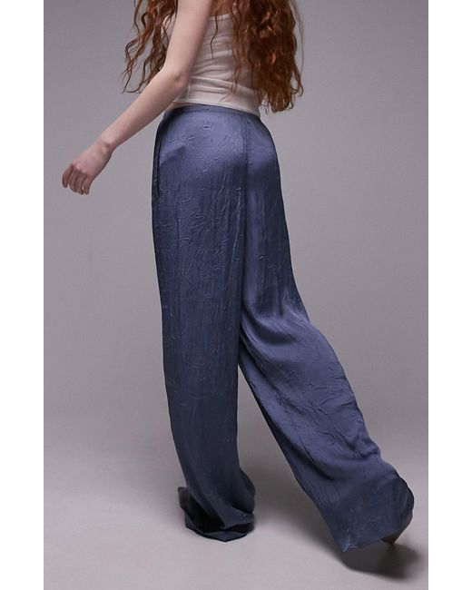 TOPSHOP Blue Wide Leg Pull-on Trousers