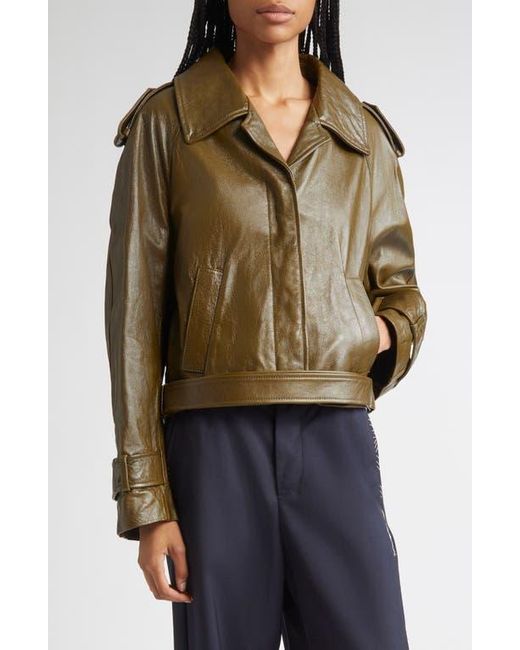 Marni Green Leather Crop Trench Coat