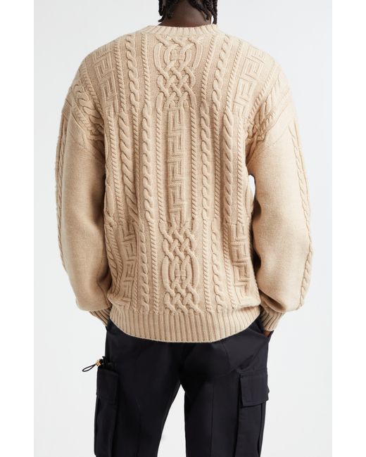 Versace Natural Medusa Embroidered Cable Knit Virgin Wool Sweater for men