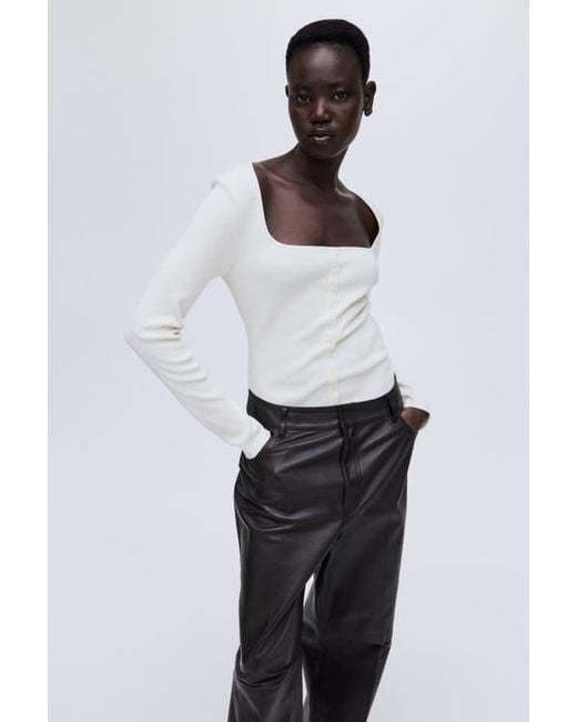 H&M White Square-Neck Top